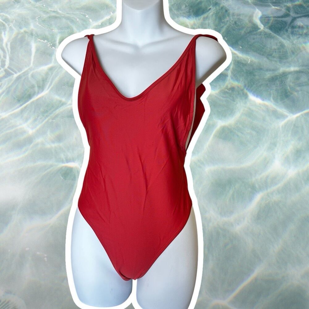 AERIE One Piece Swimming Suit‎ Small Terracotta Orange Color Ruffle is Back